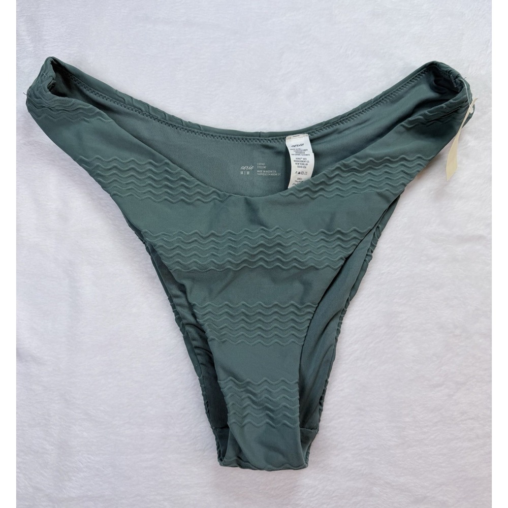 Aerie Womens Cheeky Bikini Bottom Textured‎ Sage Moss Green Swimwear Sz Med NWT